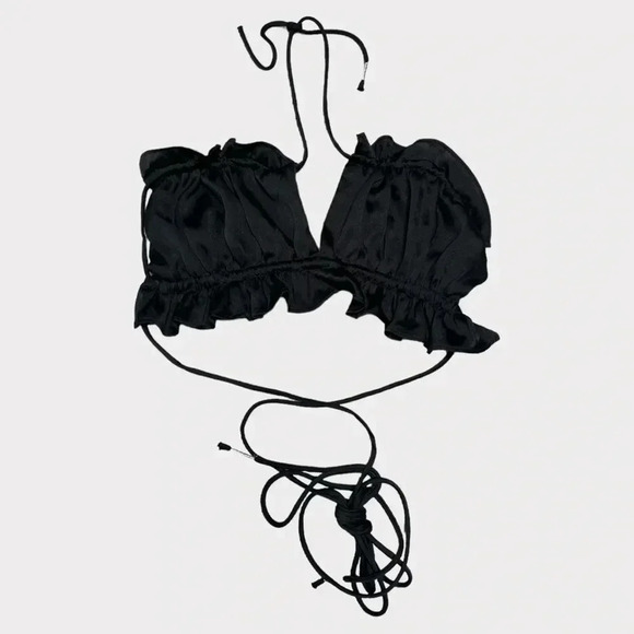 Free People Women’s Size XS Halter Ruffled Wrap Around Bralette Top in Black - Picture 1 of 8
